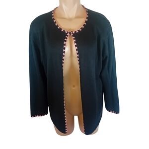 Vintage 90s Y2K Nonpareil Open Cardigan ShoulderPad Whipstitch Trim Whimsigoth M